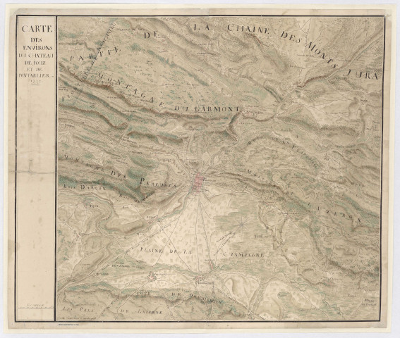 Carte des environs du château de Joux et de Pontarlier