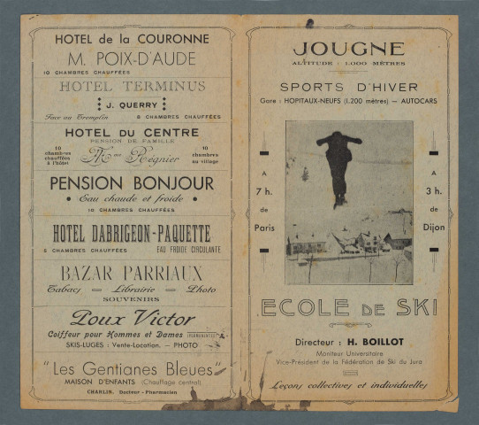 Prospectus publicitaire de l'école de ski de Jougne