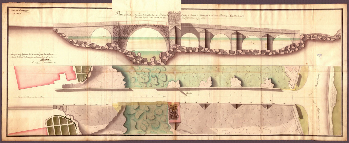 Plan et élévation du pont de Roide avec réparations