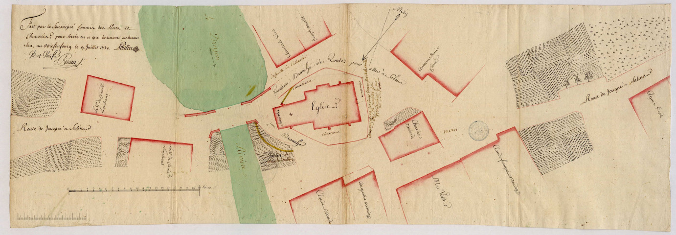 Plan précis du village de Bonnevaux, avec noms des propriétaires.