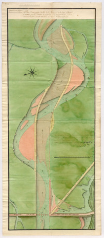 Plan géométrique des digues à construire en amont du pont de Percey sur la Loue